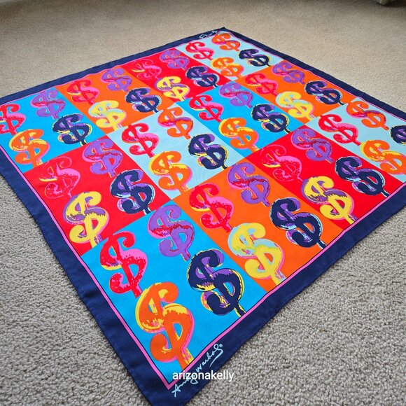 Andy Warhol Dollar Sign Silk Scarf PERFECT! Hand-Rolled Classic Memorabilia - Picture 5 of 11